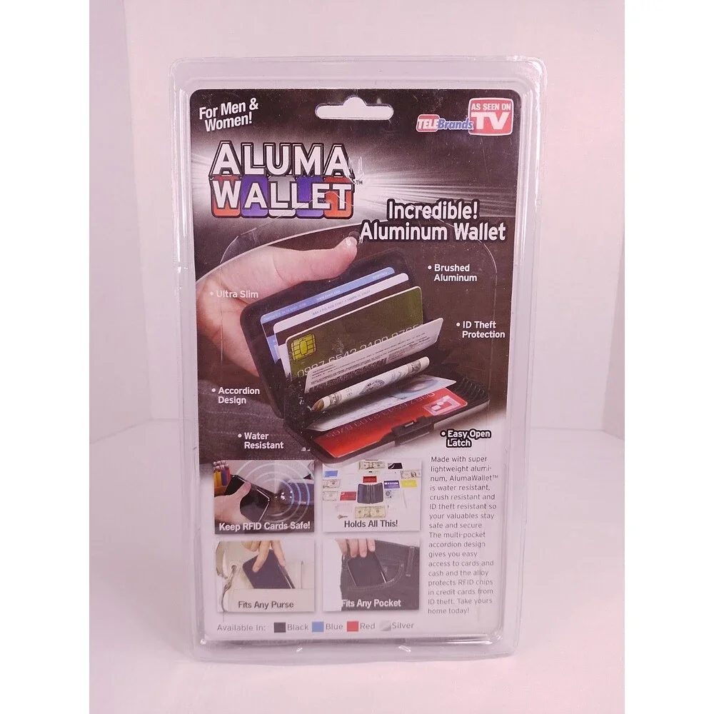 Telebrands Aluma Wallet Black RFID Blocking Waterproof Credit Card Case NEW